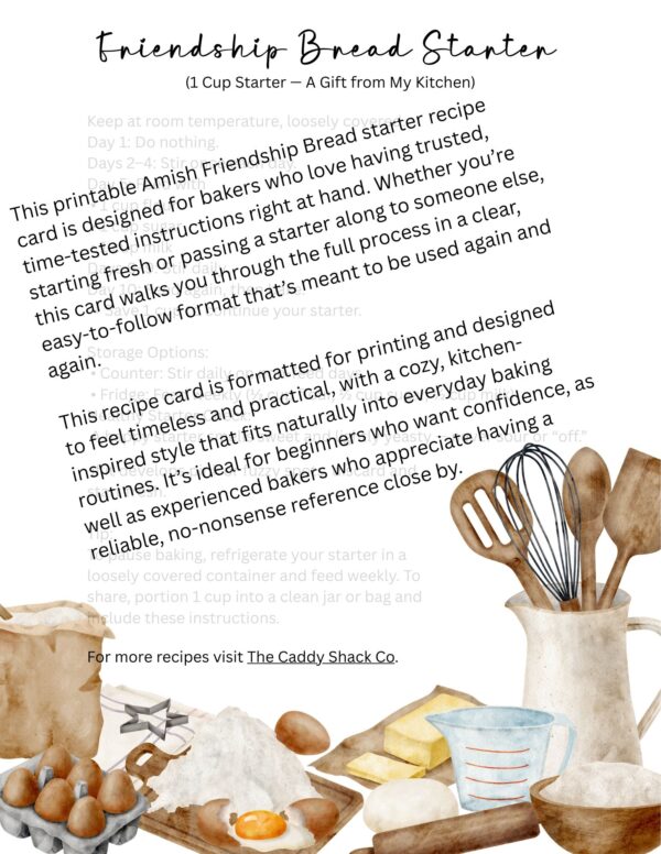 Amish Friendship Bread Starter Recipe Card (Printable)