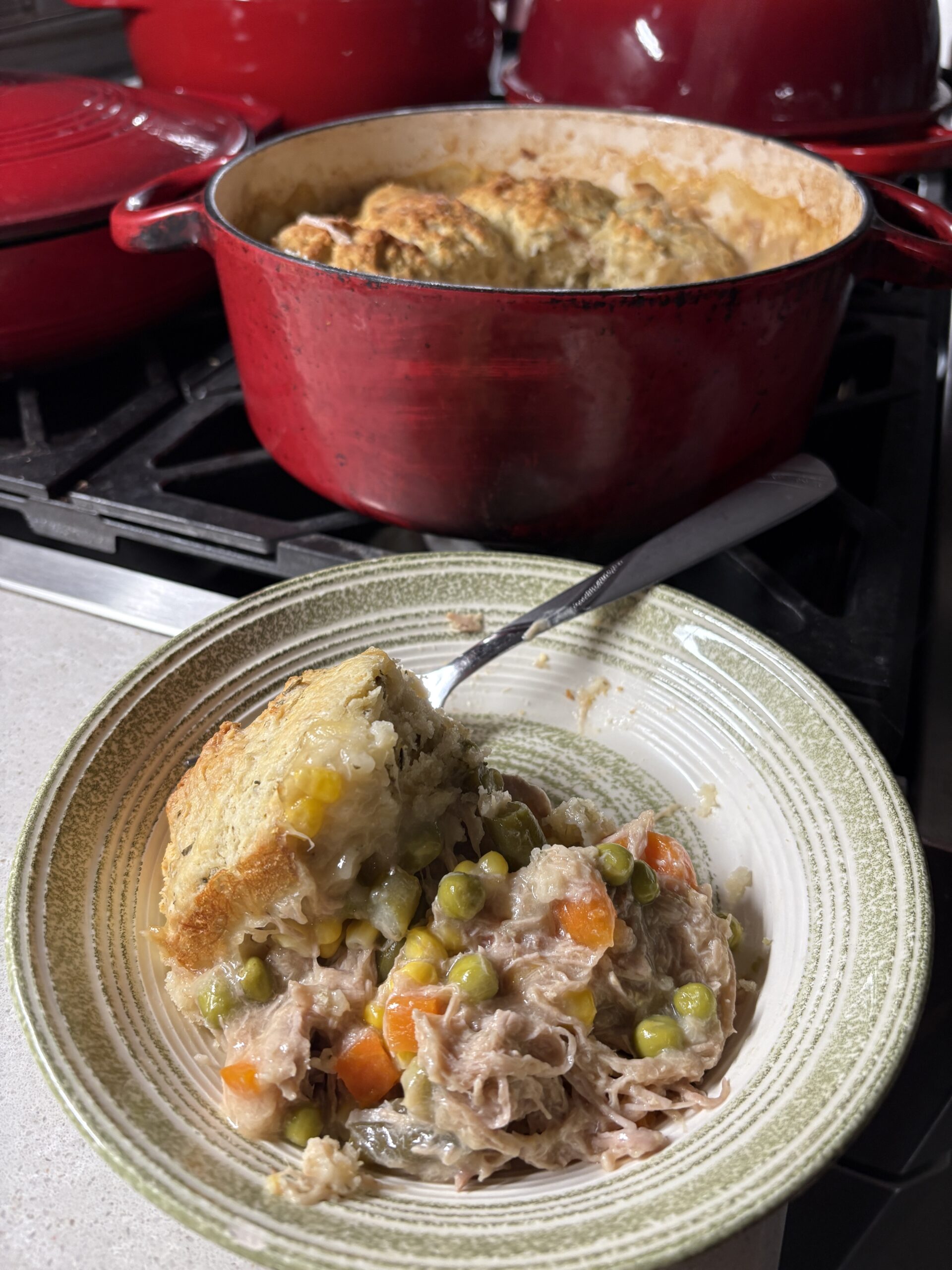 Pork Pot Pie with Drop Biscuit Topping